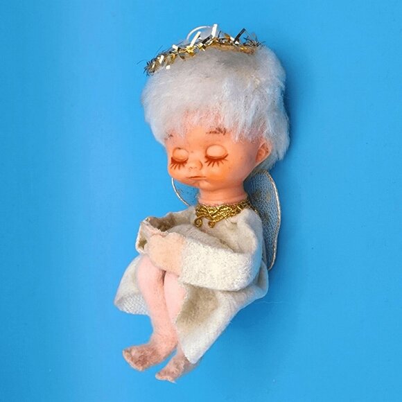Vintage 1950s Pixie Angel Knee Hugger Ornament Tulle Wings Sleepy Eyes Japan - Picture 9 of 11
